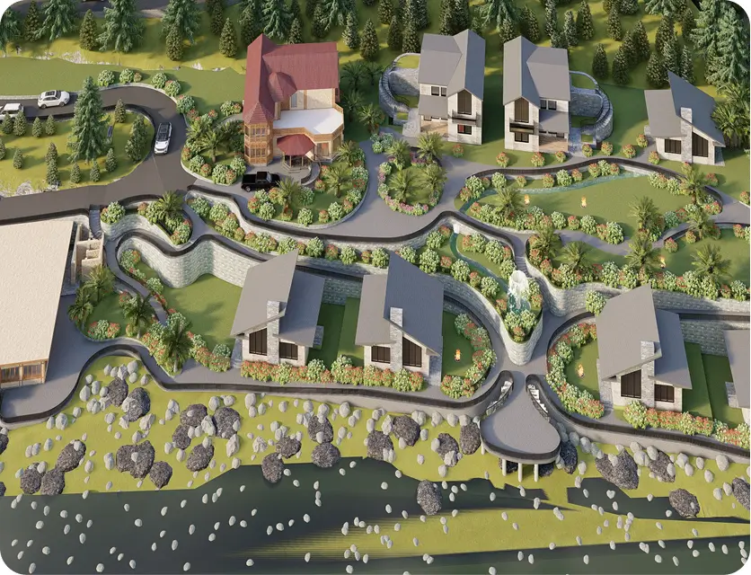 Aerial render of the Astore Valley resort